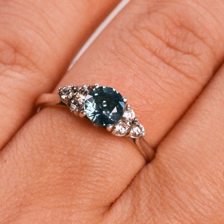 Laya Teal Sapphire Round Cluster Engagement ring