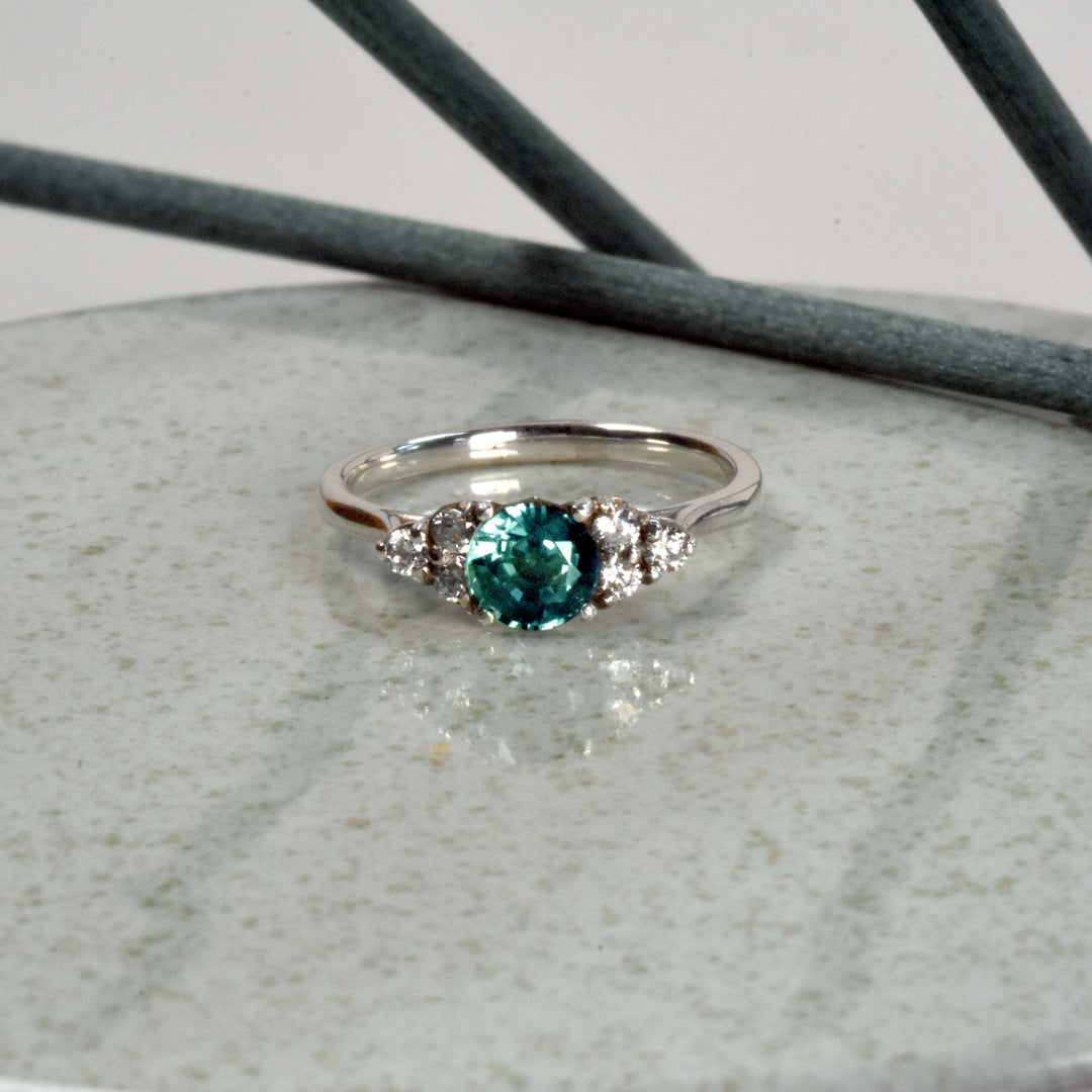 Laya Teal Sapphire Round Cluster Engagement ring