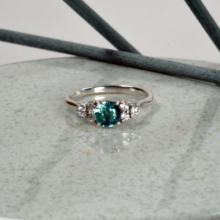 Laya Teal Sapphire Round Cluster Engagement ring